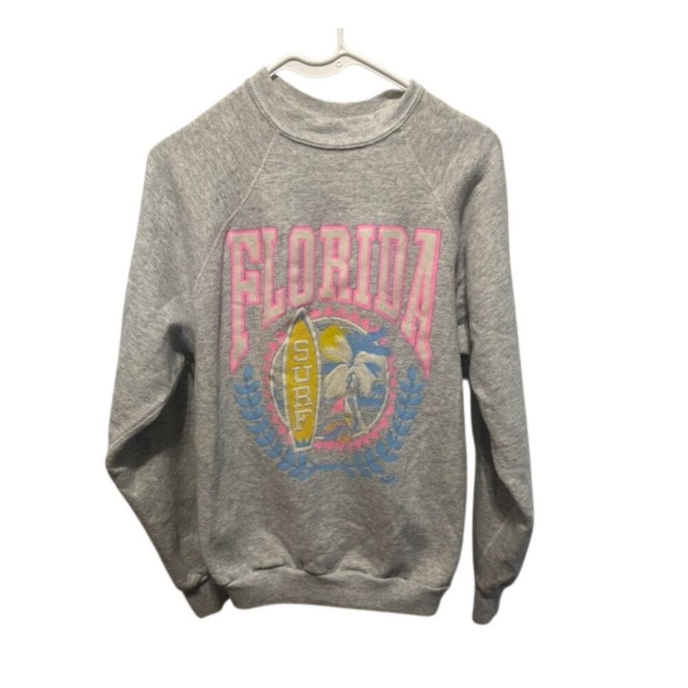 Vintage Florida Crewneck Sweatshirt Surf Gray Neon Graphics Tultex Tag Large